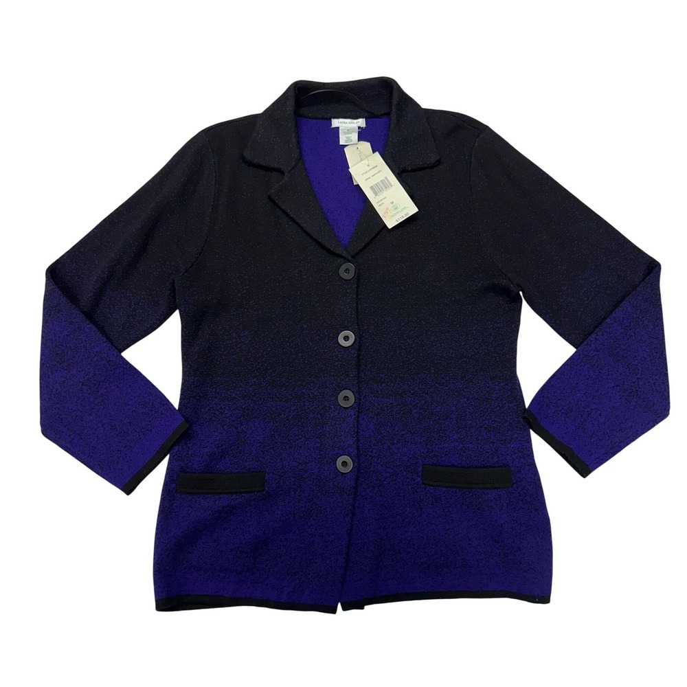 Laura Ashley Cardigan Sweater Purple Ombre Jewel Simplicity Wool Blend M Women